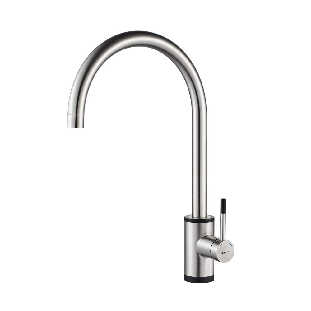 Ibergrif, High Spout Kitchen Tap, Sink Mixer with Smooth Turning Spout, Supersteel