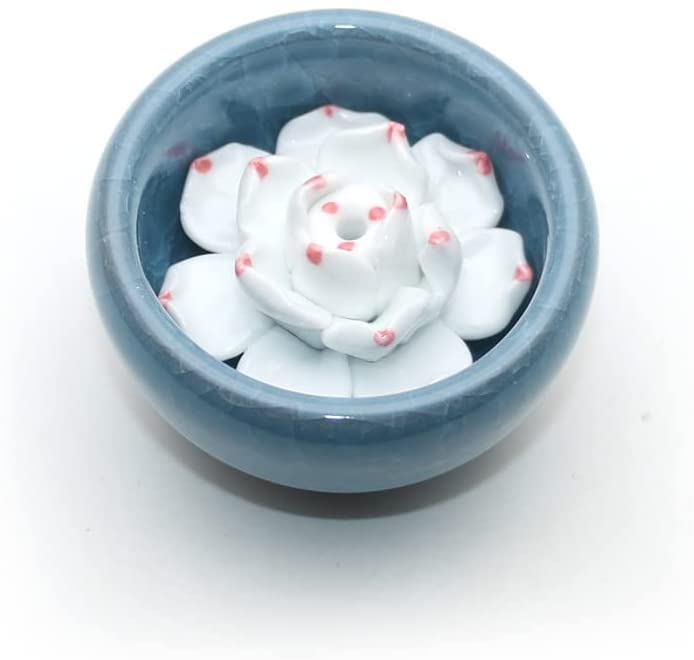 Incense Holder for Sticks, Ceramic Handicraft Incense Burner Bowl, Coil Lotus Ash Catcher Tray 2.37'' (Sky Blue)