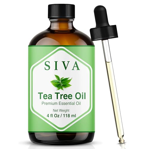 SIVA Tea Tree Essential Oil - 4 Fl Oz – Natural Tea Tree Oil - for Diffuser, Face, Skin Care, Aromatherapy, Hair Care, Scalp and Body Massage - with Dropper