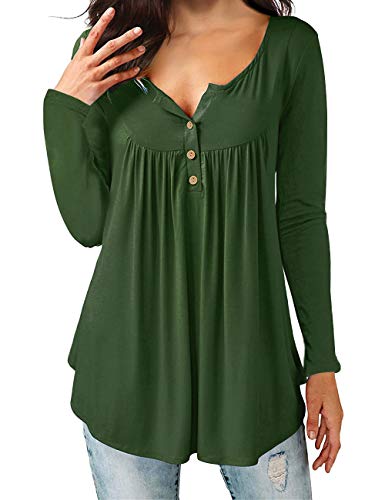 AMCLOS Womens Tops Summer V Neck T-Shirts Swing Ruffle Blouses Button up Tunic Casual Flowy Loose Long/Short Sleeve