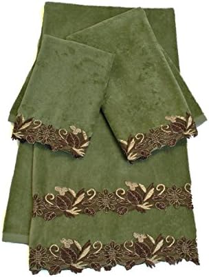 Sherry Kline 3 Piece Romantica Lace Decorative Towel Set, Sage