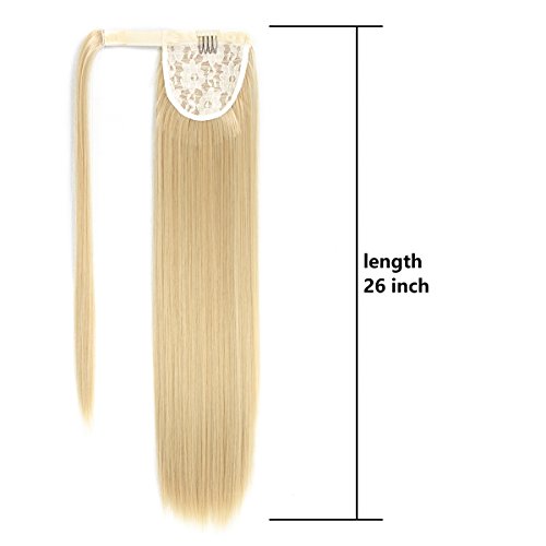 26 Inch Long Wrap Around Ponytail Hair Extension Blond 1 Piece Hairpiece Synthetic Binding Pony Tail Clip in Hair Extensions for Girl Lady Woman (26Inch Wrap Around Ponytail Straight 27-613#)