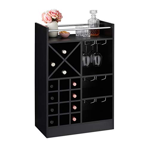 Relaxdays Weinregal mit Glashalter, 22 Flaschen, freistehend, Wein und Sekt, Hausbar HxBxT: 96 x 63 x 35 cm, schwarz
