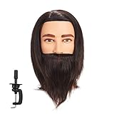 Traininghead 8-10'' Male Mannequin Head 100% Human Hair Hairdresser Salon Training Practice Head Manikin Cosmetology Doll Head With Clamp Stand (Black)