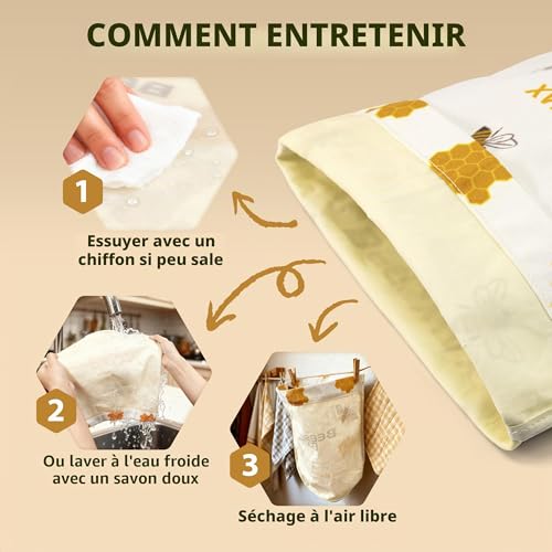 Reusable Beeswax Bread Bags 43cm x 33cm, Natural Beeswax Coated Cotton Storage Bags for Homemade Bread and Pastry with Buckle Closure (1PCS)