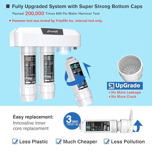 Frizzlife Sistema de filtro de agua para debajo del fregadero SK99-NEW, conexión directa, NSF/ANSI 53 y 42 certificado bloque de carbono de 0,5 micras, elimina plomo, cloro, cloramina, fluoruro