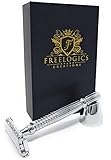 FREELOGICS Double Edge Safety Razor Kit with Stand - Extra Long Handled - Traditional Straight Butterfly Best Razors for Men or Women - Stainless Steel Double Edge Shaving Blades with Refills Holders