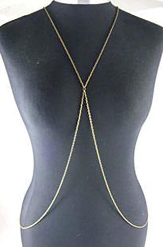 Gold Bikini Crossover Harness Cross Body Chain, Waist Chain