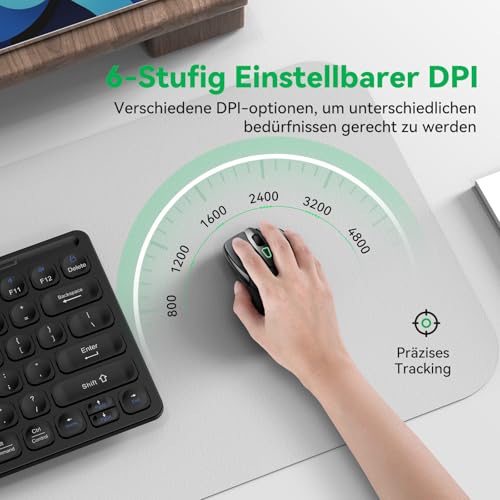 TechRise Bluetooth Mouse, 2.4G Mouse Wireless (BT 5.0/3.0 + 2.4G) 4800 DPI Rechargeable Ergonomic Mouse with USB-A Receiver, 6 Levels DPI Silent Wireless Mouse for Laptops, Computers, PC, Windows, Grey