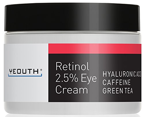 Retinol Eye Cream Moisturizer 2.5% from YEOUTH Boosted w/Retinol, Hyaluronic Acid, Caffeine, Green Tea, Anti Wrinkle, Anti Aging, Firm Skin, Even Skin Tone, Moisturize and Hydrate … (1oz)