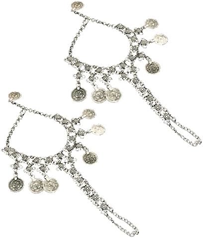 PearlPlus Vintage Boho Foot Jewelry Barefoot Sandals Indian Anklets Fashion Bracelet for Women (Silver 7(2 PC))