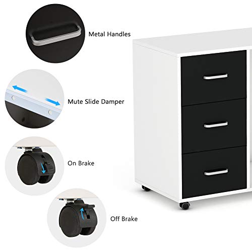Tribesigns 3 Drawer Wood File Cabinets, Large Modern Lateral Mobile Filing Cabinets Printer Stand with Wheels, Open Storage Shelves for Home Office Study Bedroom (White)