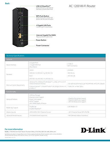 D-Link Wireless AC 1200 Mbps Home Cloud App-Enabled Dual-Band Gigabit Router (DIR-850L)