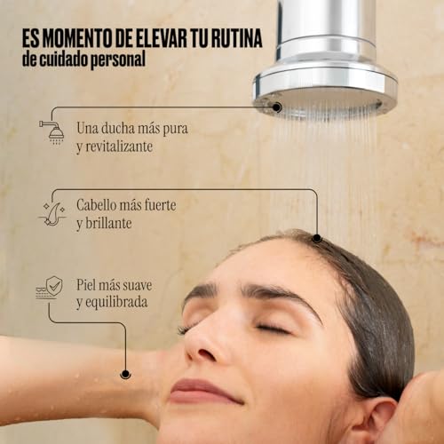 AUGA Cabezal de Ducha con Filtro Premium. Elimina Cloro y Metales Pesados. Mejora tu Piel y Cabello. Incluye Kit Completo de Instalación. Mayor Presión de Agua. Tecnología KDF-55. Color Cromo