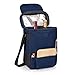 PICNIC TIME LEGACY - Duet Wine and Cheese Tote, Insulated Bottle Carrier Bag with Wooden Board, (Navy Blue), 17 x 12 x 7