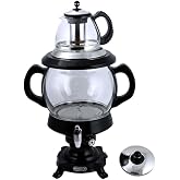 Electric Samovar Russian Persian Turkish Tea Maker Water Kettle Glass Teapot 5+1=6 Liter 110V 1100w Auto Shut Off, Keep Warm Black