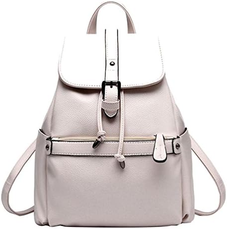 LIZHIGU Women Leather Backpack Purse Durable School Travel Bag For Girl Ladies Beige White 114