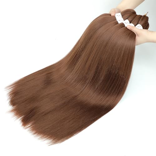 Xusuperb 30 Inch Pre Stretched Brown 30# Auburn Easy Braiding Hair Extensions 6 Packs Synthetic Crochet Hair Itchless Yaki Texture