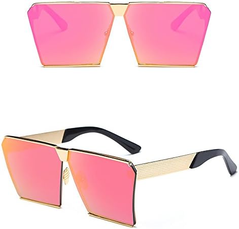 Kaimao Oversized Square Sunglasses Metal Frame UV Protection Unisex Eyewear with Case and Cloth - Gold and Pink