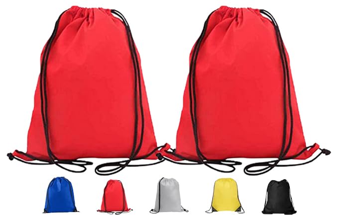 TROTH Unisex Drawstring Gym Bags, String Trainer Bag, Personalized Drawstring Bag Suitable for Sports, School Kids PE, Gym, Travel, Swimming, and Various Activities (2 Pack, Red)