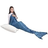 Senmar Mermaid Tail Blanket knit crochet and Mermaid Blanket for Adult, Summer Super Soft Sleeping Bags(71"x 35") (Blue)