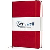 Scrivwell Dotted A5 Hardcover Notebook - 240 Dotted Pages with Elastic Band, Two Ribbon Page Markers, 100 GSM Paper, Pocket Folder - Great for Bullet journaling (Red)