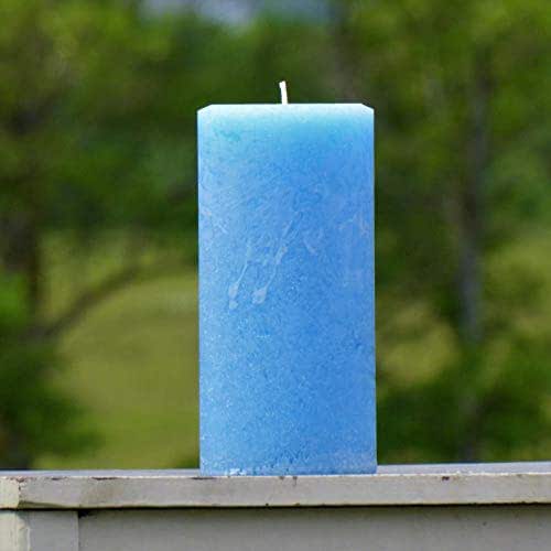 Light Blue Rustic Textured Unscented Block Pillar Candle