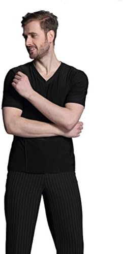 Men Spring Summer V Neck Pure Color Short Sleeves Latin Modern Dance Tops Ballroom Practice Dance Shirts (XL, Black)