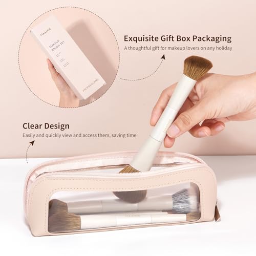 MAANGE Makeup Brush Set 14-In-7 Double Ended Essential Foundation Makeup Brushes for Powder Concealers Eye Shadows Blush Make Up Brushes with Travel Makeup Case