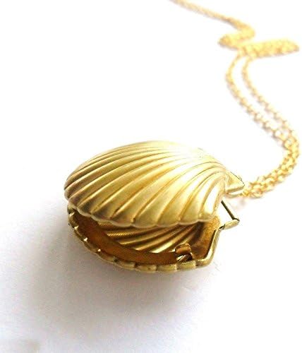 Ransopakul Tone Brass Beach Little Photo Locket Sea Shell Jewelry Necklace Sweater Chain