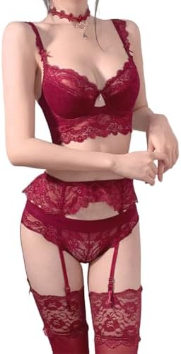 Varsbaby Women's Classic Bra Set and Garter Belt and Stocking Lingerie Set  4 Piece (Wine Red,38B) price in UAE | Amazon UAE