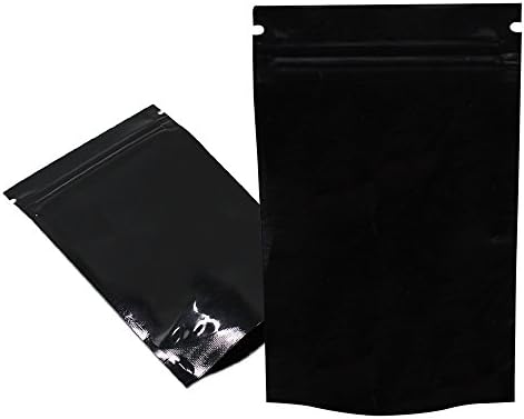 100 Pcs 8.5 x 13 cm (3.3 x 5.1 inch) Stand Up Mylar Bags Smell Proof Grip Seal Aluminium Foil Pouches with Zipper Stand-Up Mylar Foil Aluminum Food Storage Doypack for Sample (Black)