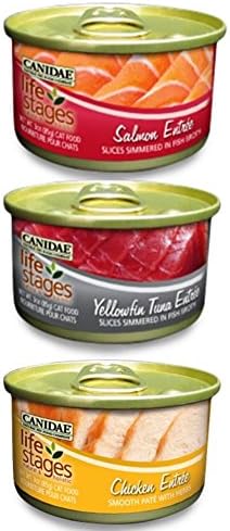 Canidae Life Stages Natural &amp; Holistic Cat Food 3 Flavor Variety 6 Can Bundle: (2) Salmon Slices, (2) Yellowfin Tuna Slices, and (2) Chicken Pate with Herbs, 3 Oz Ea (6 Tot)