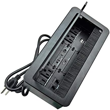 Tabletop Multimedia Connectivity Box with 4 Power Socket +2 USB Charger+1 HDMI+2 RJ45 +1 Audio+1 VGA with 5.58ft Power Cord for Conference Room(Black)