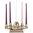 Needzo Advent Candle Holder, Gold Tone Holy Family Nativity Scene Centerpiece, Indoor Christmas Season Decoration, 11 x 6.5 Inches