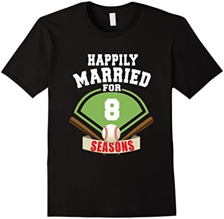 Mens 8th Wedding Anniversary T-Shirt Baseball Couple Gift Shirt XL Black
