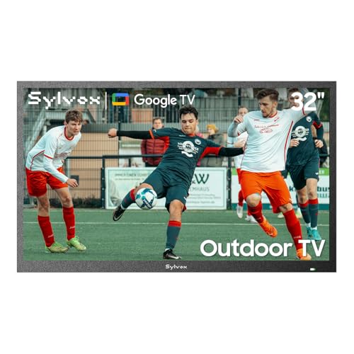 SYLVOX 32" Outdoor TV, 1080P FHD Smart TV, 1500 Nits Full Sun Readable, IP55 Waterproof Television for Balcony Terrace Yard, Built-in Google Cast, Voice Remote & Dual Speakers (2025, Pool SE)