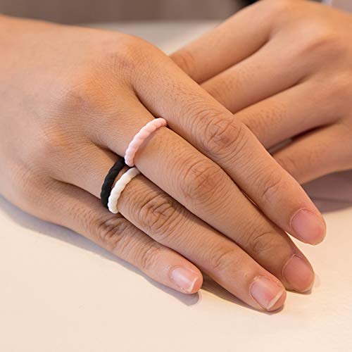 Zollen Packs Silicone Wedding Rings for Women, Thin Braided