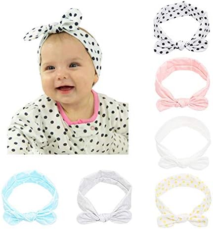 Baby Girl Headbands, 6 Pcs Soft Stretch Cotton Turban Hairbands Flower Bow for Toddler Kids
