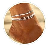 Simsly 2pcs Anklet Bracelet with Rhinestone Beach Beaded Ankle Foot Chain for Women and Girls .2PCS(Silver)