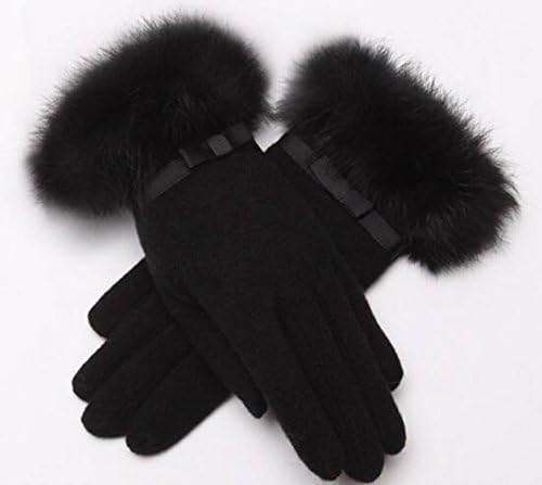 Jooyi Touchscreen Outdoor Women/Girl Winter Fashion Double Layer Wool Knit Gloves Thick Warm Finger Gloves (Black)