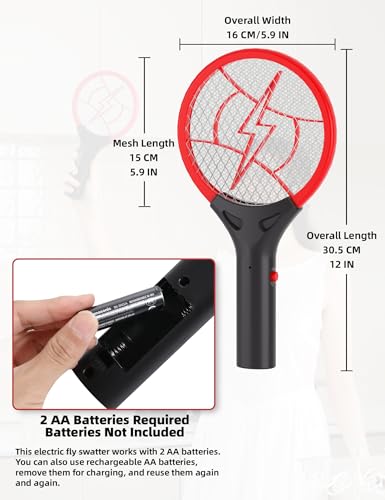 2 Pack Mini Electric Fly Swatter, Battery Powered Bug Zapper Racket, 3000VDC Portable Fly Zapper for Kitchen Bedroom Camping, Batteries Not Included