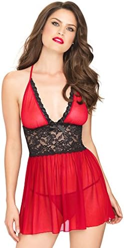 Sissely Women Lingerie Lace Babydoll V-Neck See-Through Chemise Sexy Sleepwear S