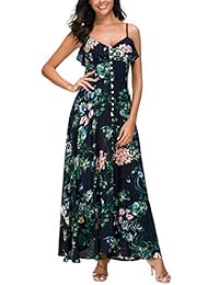 DGMYG vestido maxi de fiesta sin espalda, con estampado floral, con botones, para mujer