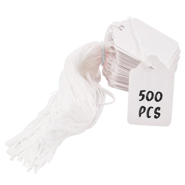 Swift Strung Tags White Card Clothing Parcel Label String Hanging Gift Swing Tickets Kraft Hang Price Labelling 45mm x 28mm (Pack of 500)