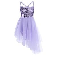 Freebily Kids Girls Sleeveless Sequins Tulle Ballet Dance Gymnastics Leotard Dress Purple 4-5