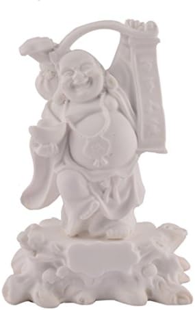 Ethnic Karigari Lucky Laughing Buddha Statue for Good Luck Wealth, Money and Happiness Holding a Bowl in White Color Handicrafts Made from Marble Powder in India Car Dashboard Idol 12 cm \ 4.7"