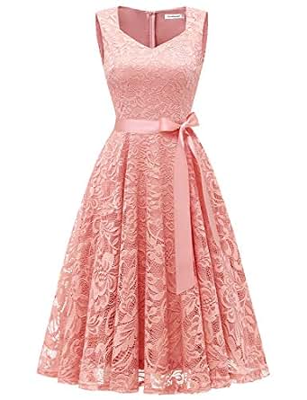 Gardenwed V-Neck Cocktail Dress For Women - Short Sleeve A-Line Wedding Guest Dress, Floral Print, Midi Length