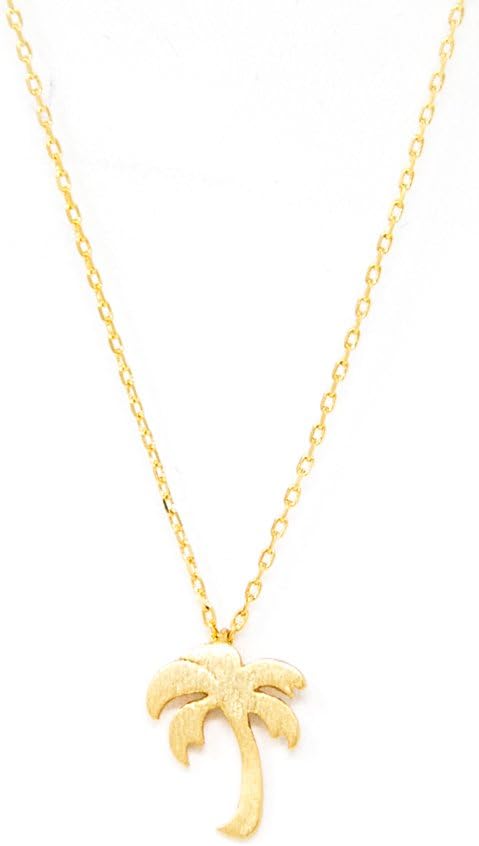 Me Plus Palm Tree Small Charm Necklace Tiny Cute Pendant with Adjustable Clasp