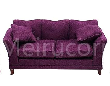 Meirucorp Dollhouses 1/12 Scale Miniature Furniture Drawing Room Purple Fabric Sofa